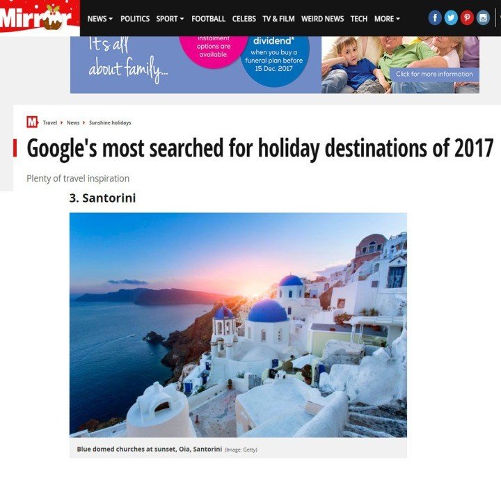 ΣΤΗΝ ΚΟΡΥΦΑΙΑ ΠΕΝΤΑΔΑ ΑΝΑΖΗΤΗΣΕΩΝ ΤΟΥ GOOGLE H ΣΑΝΤΟΡΙΝΗ