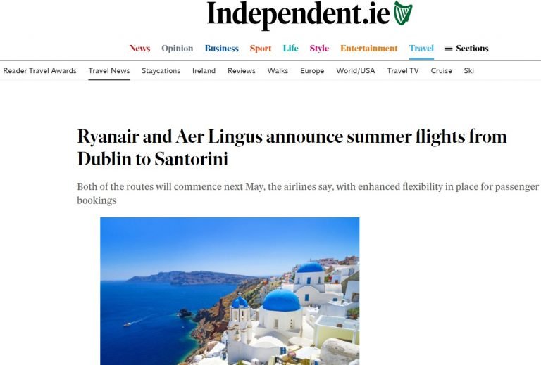ΚΑΠΟΙΟΙ ΑΙΣΙΟΔΟΞΟΥΝ: RAYNAIR KAI AER LINGUS, ΑΝΑΚΟΙΝΩΝΟΥΝ ΑΝΟΙΞΙΑΤΙΚΕΣ ΠΤΗΣΕΙΣ ΓΙΑ ΣΑΝΤΟΡΙΝΗ