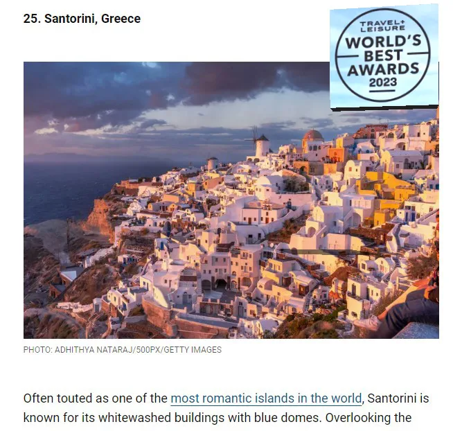 ΤΟ ΕΤΗΣΙΟ ΔΗΜΟΨΗΦΙΣΜΑ ΤΟΥ TRAVEL & LEISURE ΚΑΙ Η ΣΑΝΤΟΡΙΝΗ