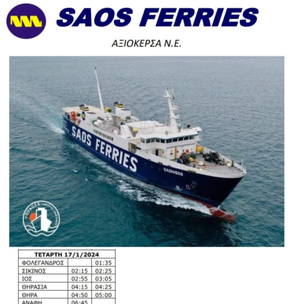 Πιάνει δουλειά στα ενδοκυκλαδικά το ¨Νήσος” της “ΣΑΟΣ”