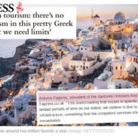 Αντώνης Παγώνης στην express.co.uk: “δεν υπάρχει υπερτουρισμός αλλά χρειαζόμαστε όρια»