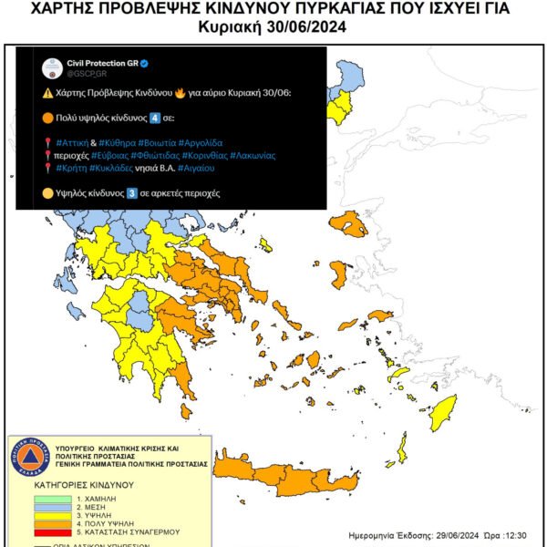 Σε υψηλό βαθμό κινδύνου για φωτιές οι Κυκλάδες