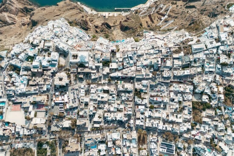 Aerial,Drone,Photo,Of,Beautiful,Fira,Town,On,Santorini,With